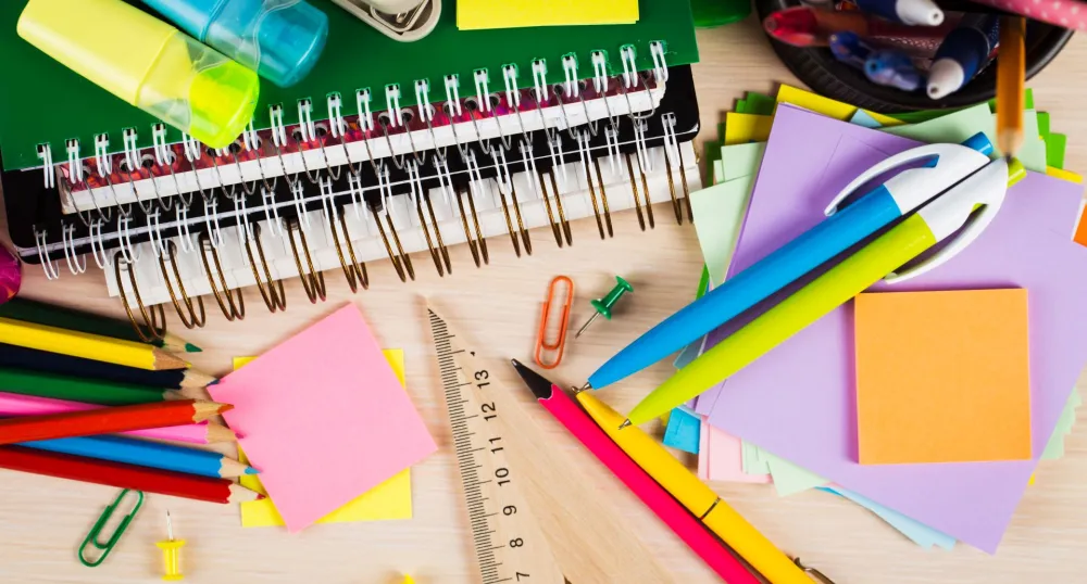 School supplies on a desk