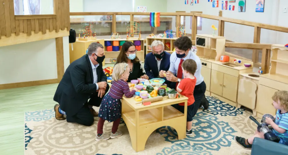 Premier Dennis King and Prime Minister Justin Trudeau play with children at local early years centre.