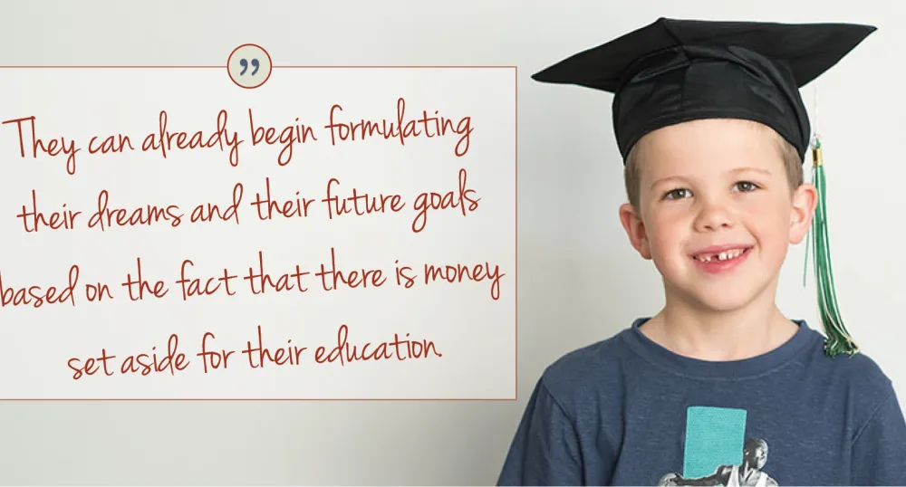 Canada Learning Bond, image source: SmartSaver.org Image of young boy with graduation cap with copy: "They can already begin formulating their dreams and their future goals based on the fact that there is money set aside for their educaton.'