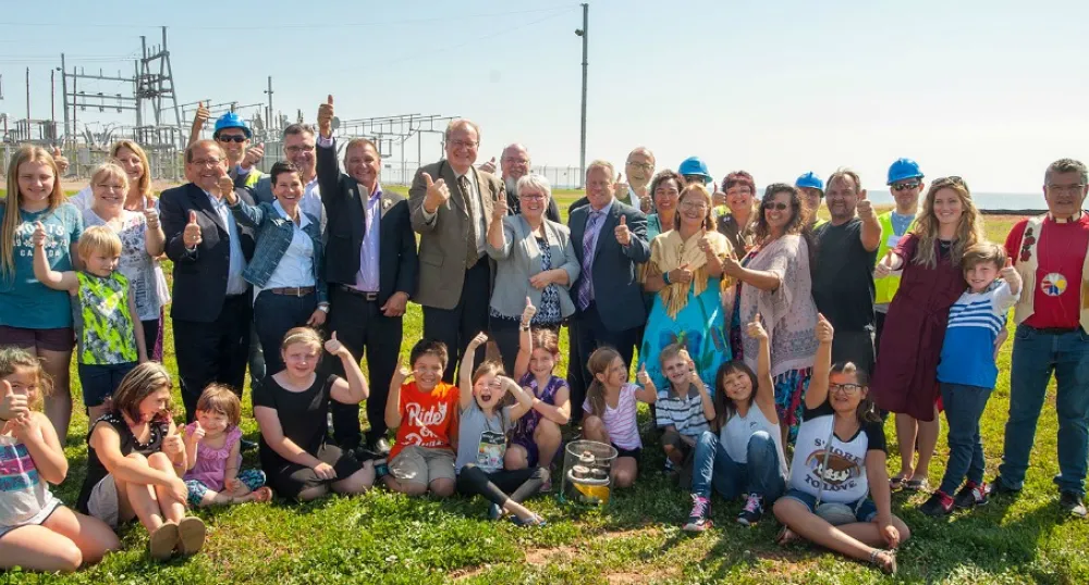 Officials and guests on hand to celebrate the completion of the Northumberland Strait Submarine Transmission System project.