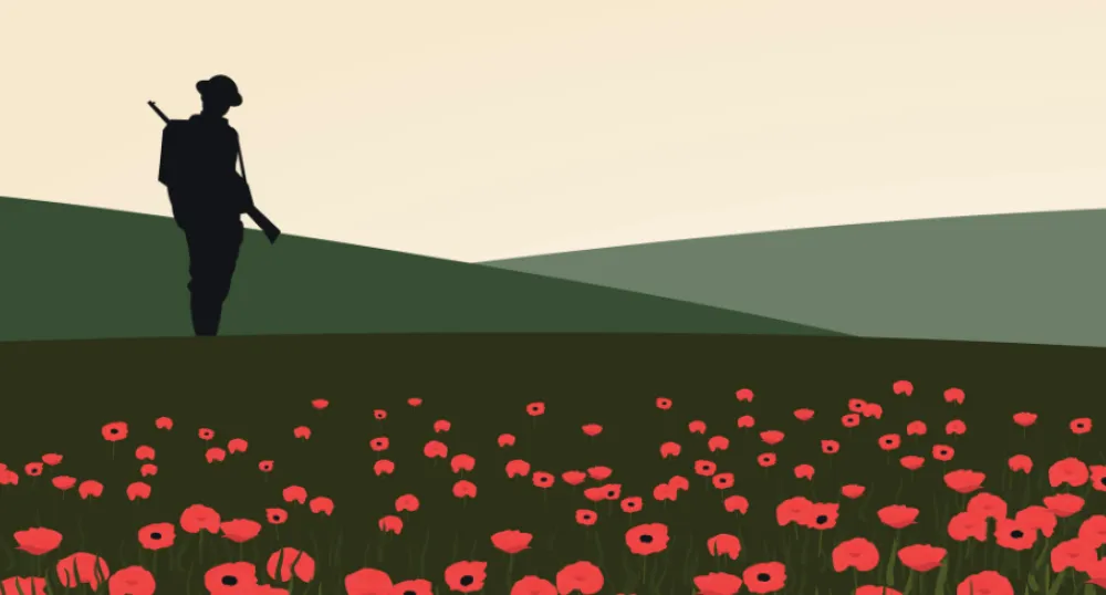 Statement by Premier Dennis King on Remembrance Day image of a soldier in a field of poppies