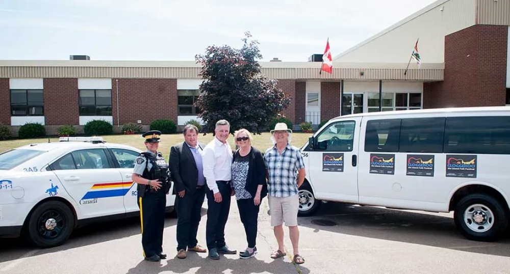 RCMP Sgt. Leanne Butler, Andrew MacMillan, Minister Heath MacDonald, Kathleen Flanagan and Rheo Rochon. RCMP Sgt. Leanne Butler, Andrew MacMillan, Minister Heath MacDonald, Kathleen Flanagan and Rheo Rochon.