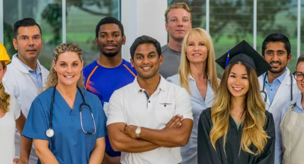 group of young adults showcasing different careers