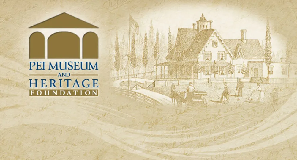Web graphic with watermark image of Yeo House and PEI Museum and Heritage Foundation logo