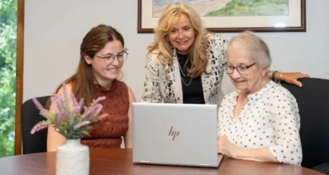 Minister of Social Development and Seniors Barb Ramsay joins Session Coordinator Sydney Wheatley and Audrey Morris ahead of the TechNTalk series being offered to older Islanders this summer