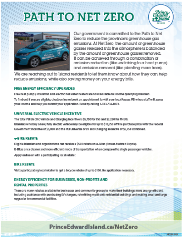 A summary of financial incentives related to the path to net zero. 