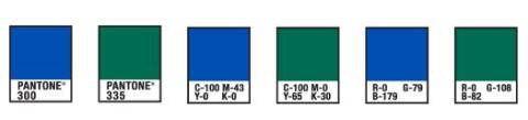 Pantone charts for blue and green corporate colours