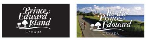 Screen shot of PEI wordmark on black background and image background