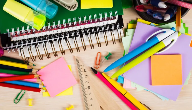 School supplies on a desk