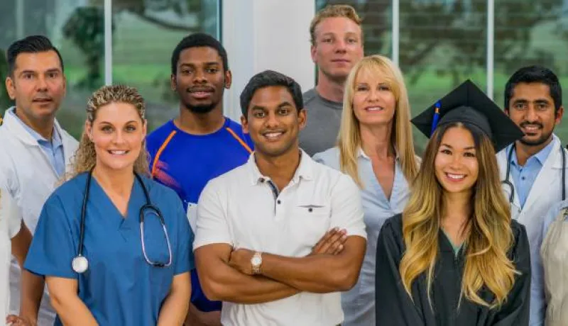 group of young adults showcasing different careers