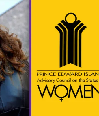 Images of newest member of Advisory Council on the Status of women with logo in middle