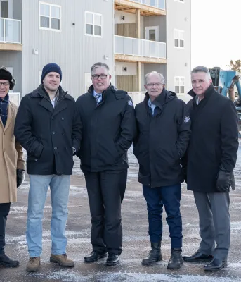 Sean Casey, MP for Charlottetown, Nathaniel Erskine-Smith, Minister of Housing, Infrastructure and Communities, Steven Myers, Minister of Housing, Land and Communities, Ernie Hudson, Minister of Transportation and Infrastructure, and Heath MacDonald, MP
