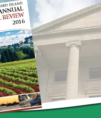 Image includes cover of &#039;Prince Edward Island 43rd Annual Statistical Review 2016&#039; with image of Province House in background