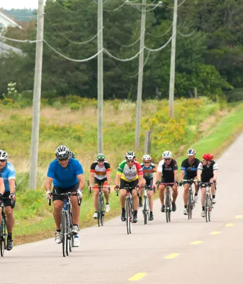 PEI Grand Fondo event Bikers come down a hill during the Grand Fondo event held in PEI in August 2016