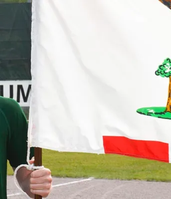 man holding flag