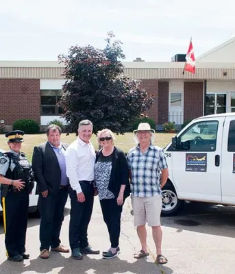 RCMP Sgt. Leanne Butler, Andrew MacMillan, Minister Heath MacDonald, Kathleen Flanagan and Rheo Rochon. RCMP Sgt. Leanne Butler, Andrew MacMillan, Minister Heath MacDonald, Kathleen Flanagan and Rheo Rochon.