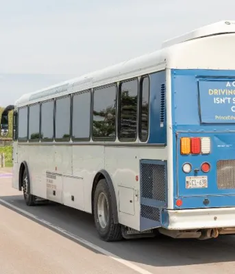 A T3 transit bus parked near Cavendish beach