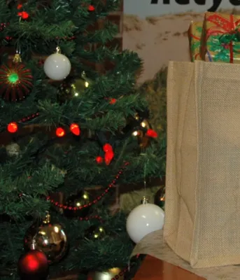 Islanders show strong support for reducing single-use plastic bags to benefit the environment a Christmas tree beside with a shopping bag full of wrapped gifts