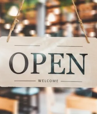 sign that says open